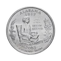 Монета 25 центов (квотер, 1/4 доллара). Штаты и территории. Алабама. США, 2003 г. в. Состояние UNC (без обращения)