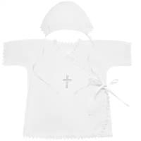 Крестильный набор (2 предмета: рубашечка на запах, чепчик) AmaroBaby Little Angel детский, размер 62-68, белый