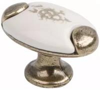 Ручка-кнопка мебельная с фарфором KF05-09 оксидированная бронза