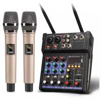 4-канальный Профессиональный микшерный пульт / аудио микшер с 2 радиомикрофонами (У)