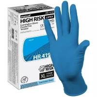 Перчатки медицинские смотровые (диагностические) нестерильные латексные Heliomed MANUAL HR419 High Risk, повышенная прочность, цвет синий, 25 пар, размер XL