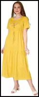 Женское платье повседневное Майский букет Желтый размер 56 Кулирка Оптима трикотаж рисунок Цветы свободный крой округлый вырез рукав короткий