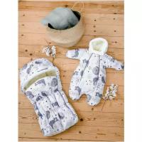 Комплект для новорожденного "Зефирка" Меховой конверт и утепленный комбинезон Цвет: серый