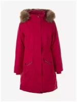 Парка Huppa зимняя зимний, карманы, капюшон, отделка мехом, размер 140, розовый