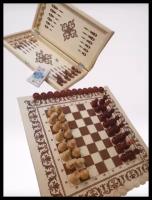 Шахматы шашки нарды карты Набор игр 4 в 1 доска деревянная 40 см