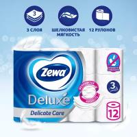 Туалетная бумага Zewa Deluxe Белая, 3 слоя, 12 рулонов