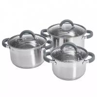 WEBBER BE-625/6 Набор посуды из нерж.стали 6 пр. 2,2л, 3,0л, 4,0л со стеклянными крышками