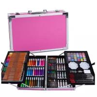 Набор для рисования "Чемодан творчества" с красками, в алюминиевом чемоданчике, 145 предметов, розовый
