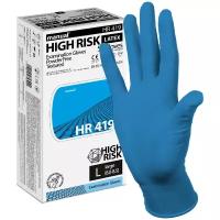 Перчатки медицинские смотровые (диагностические) нестерильные латексные Heliomed MANUAL HR419 High Risk, повышенная прочность, цвет синий, 25 пар, размер L