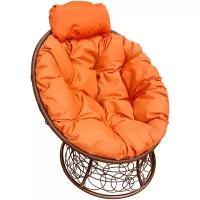 Садовое кресло Папасан мини ротанг коричневое оранжевая подушка