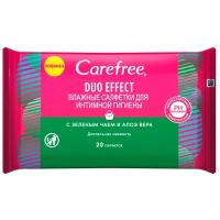 Carefree Влажные салфетки Duo Effect с зеленым чаем и алоэ вера для интимной гигиены, 20 шт