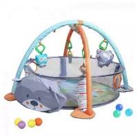 Развивающий коврик Konig Kids 3в1 Енотик, 4 подвесные игрушки, сетчатая ограда с отверстиями для шариков, шарики 30 шт. в комплекте