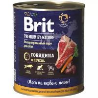 Влажный корм для собак Brit Premium by Nature, для здоровья кожи и шерсти, говядина, печень 1 уп. х 6 шт. х 850 г