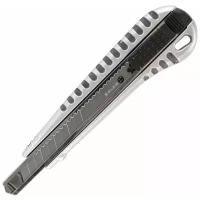 Нож канцелярский для резки бумаги 9 мм Brauberg "Metallic", автофиксатор, металлический рифленый корпус