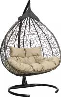 Подвесное двухместное кресло-кокон FISHT коричневый (бежевая подушка, полиэстер)
