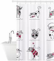 Тканевая штора для ванной комнаты с кольцами Tatkraft FUNNY CATS