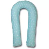 Подушка Body Pillow для беременных U холлофайбер, с наволочкой из хлопка голубой в белых коронах