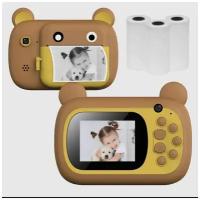 Детский фотоаппарат с мгновенной печатью фото Print Camera Медвежонок+CD карта 32GB (коричнево/желтый)