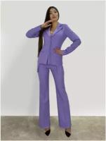NADYA Костюм классический Bony Style 01 из зауженного пиджака на одну пуговицу и расклешенных брюк\Сиреневый (M / Сиреневый)