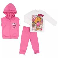 Комплект для девочки КМ-1434-д, Утенок, размер 52(рост 80) розовый, свитшот+брюки+жилет