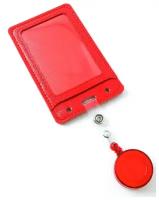 Бейдж красный с ретрактором рулеткой / картхолдер / держатель для бейджа с карманом для карты пропуска проездного