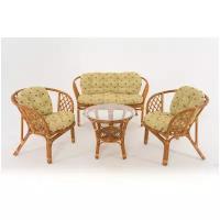 Комплект мебели Vinotti Багамы 01/16 (2 кресла+стол+диван) темный коньяк/белые подушки