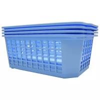 Набор корзина для хранения прямоугольная пластиковая "ТРИКАП" цвет синий. В наборе 4 штуки