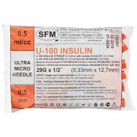 Шприц инсулиновый SFM U-100 трехкомпонентный 29G (0.33 мм х 12.7 мм), 0.5 мл, 10 шт