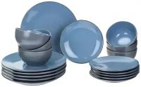 Сервиз столовый серо-голубой 18 предметов 6 персон керамика MEIBO