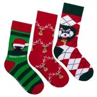 Комплект мужских носков Lunarable, 3 пары HAPPY PUG, зеленый, красный, белый, размер 40-43