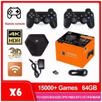 Игровая приставка X6, консоль для видеоигр для PS1/GBA 64 ГБ, Классическая Ретро консоль 15000 + игр, дисплей 4K HD / iziTechno