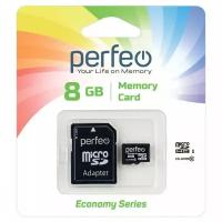 Карта памяти Perfeo microSDHC Class 10 Economy Series 8 GB, запись: 10 MB/s, адаптер на SD