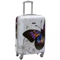 Прочный чемодан самый большой на колесах для семьи ТЕВИН, "С бабочкой" 0056, размер L+, 120 л (30 дюймов)