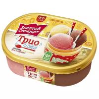 Мороженое Золотой стандарт пломбир Трио Шоколадный, вкус сливок, вкус клубники, 475 г