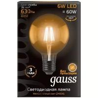 Лампа светодиодная gauss, LED Filament G95 Golden 105802006 E27, G95, 6Вт, 2400К