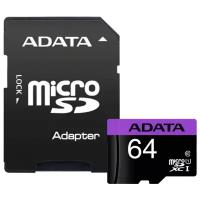 MicroSD 64GB A-Data Class 10 Premier UHS-I (40/15 Mb/s) + SD адаптер