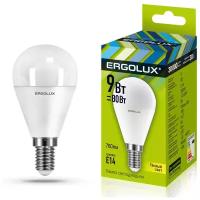 Эл.лампа светодиодная Шар LED-G45-9W-E14-3K (9Вт=80Вт 760 Lm E14 3000K 172-265В) Ergolux