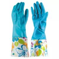 Перчатки хозяйственные латексные с длинной манжетой, р-р M, цвет голубой