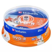 Диск DVD-R Verbatim 4,7Gb 16x Printable cake 25 шт. (43538)
