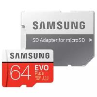 Карта памяти Samsung microSDXC EVO Plus UHS-I (U3) 64 GB, чтение: 100 MB/s, запись: 20 MB/s, адаптер на SD