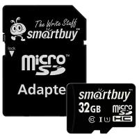 Карта памяти SmartBuy microSDHC Class 10 UHS-I U1 + SD adapter 32 GB, адаптер на SD