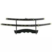 Набор самурайских мечей 2 штуки "Ножны синие с желтым", , 102*12*12 см.