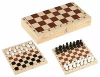 Набор игр ТРИ совы 2в1 "Шахматы, шашки", обиходные, пластиковые с деревянной доской 29*29см