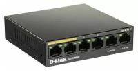 Коммутатор D-Link DSS-100E-6P/A1A Неуправляемый с 6 портами 10/100Base-TX (4 порта PoE 802.3af/at, PoE-бюджет 55 Вт, дальность до 250 м)
