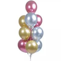 Набор воздушных шаров без рисунка хром (розовый/золотой/серебро) - 10шт 30см