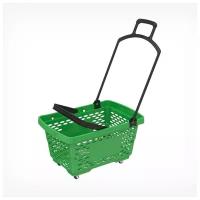 Корзина-тележка на 4 колесах пластиковая, 28 л, с 2 пластиковыми ручками, цвет зелёный