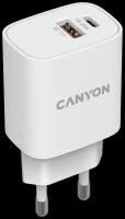 Сеетевой адаптер для быстрой зарядки CANYON H-20W-04, Type-C 20W Power Delivery, QC 3.0 18W, белый