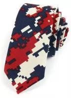 Галстук пиксельный красно- синий 5 см / Галстук для мужчины / Галстук мужской узкий / Узкий галстук / Галстук хлопковый