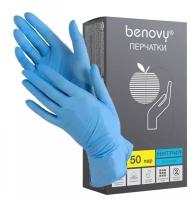 Перчатки одноразовые нитриловые Benovy, Голубые (размер М), 100 шт.