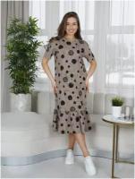 Lovetex. store / Платье летнее миди с коротким рукавом, большие размеры / бежевый / размер 58
